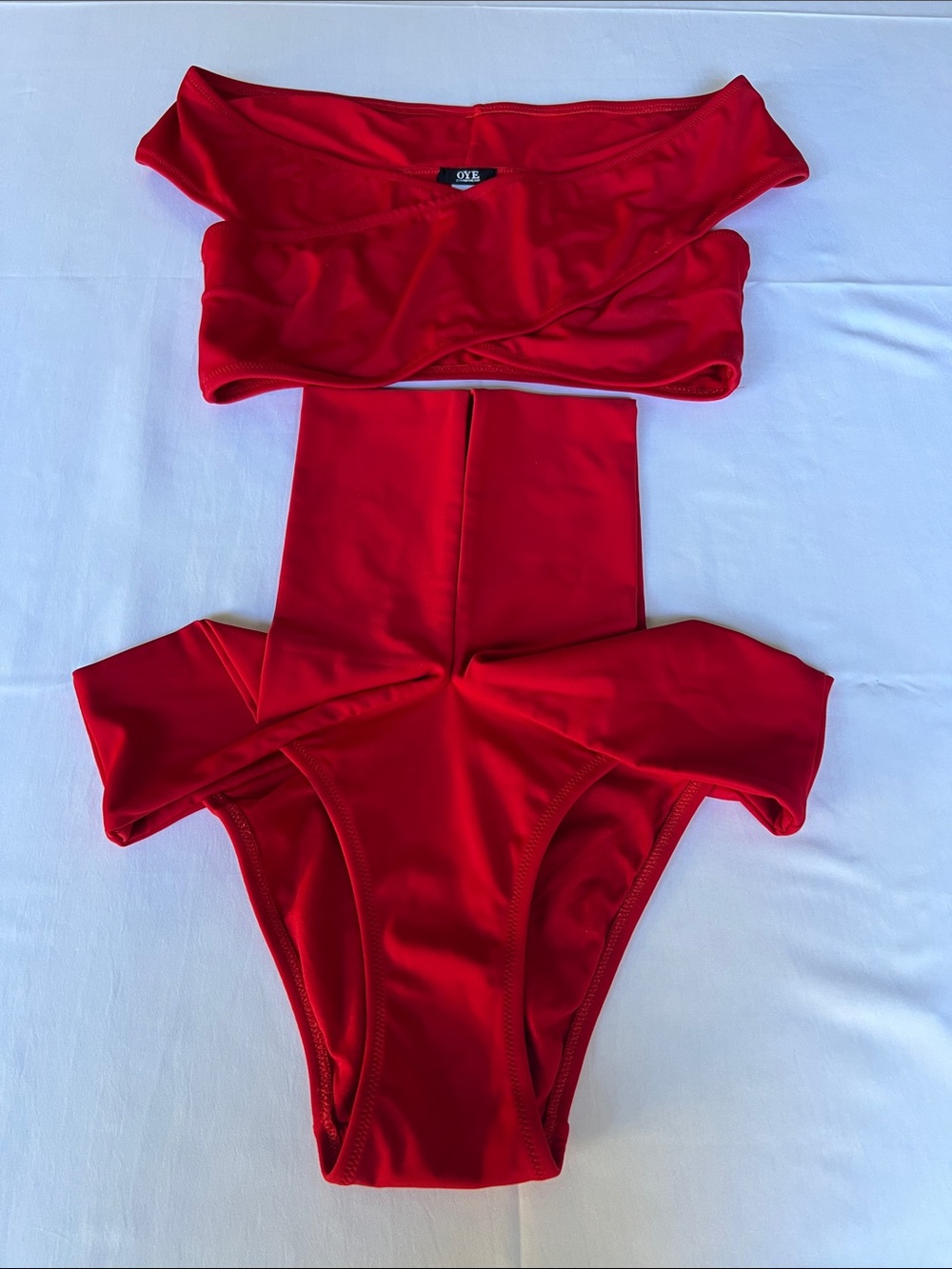 Red Off-Shoulder One-Piece Swimsuit